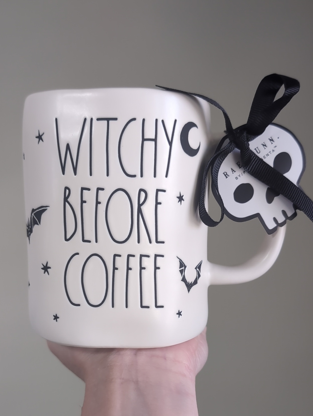 Rae Dunn WITCHY BEFORE COFFEE Halloween Mug with Allover Spooky Icon Design 🦇🌙
